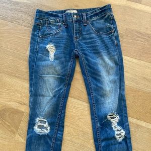 Free People Blue Distressed Ankle Jeans